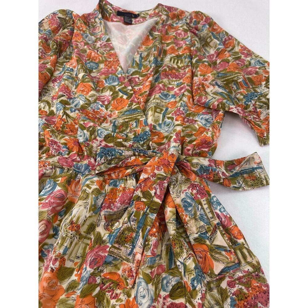 Isabel Lu 100% Silk Floral Belted Romper Size Large Multicolor Garden Print - Picture 8 of 12